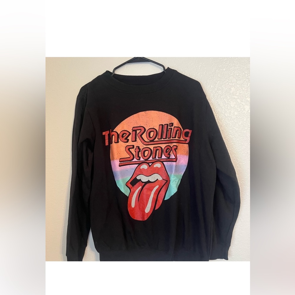 The Rolling Stones Black Crewneck Sweater Iconic Design